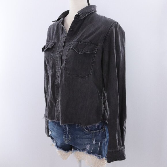 Madewell | Black Long Sleeve Button Down Medium Raw Hem - Picture 1 of 6